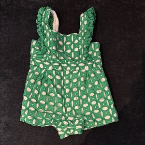 Janie and Jack Green and Cream Textured Romper